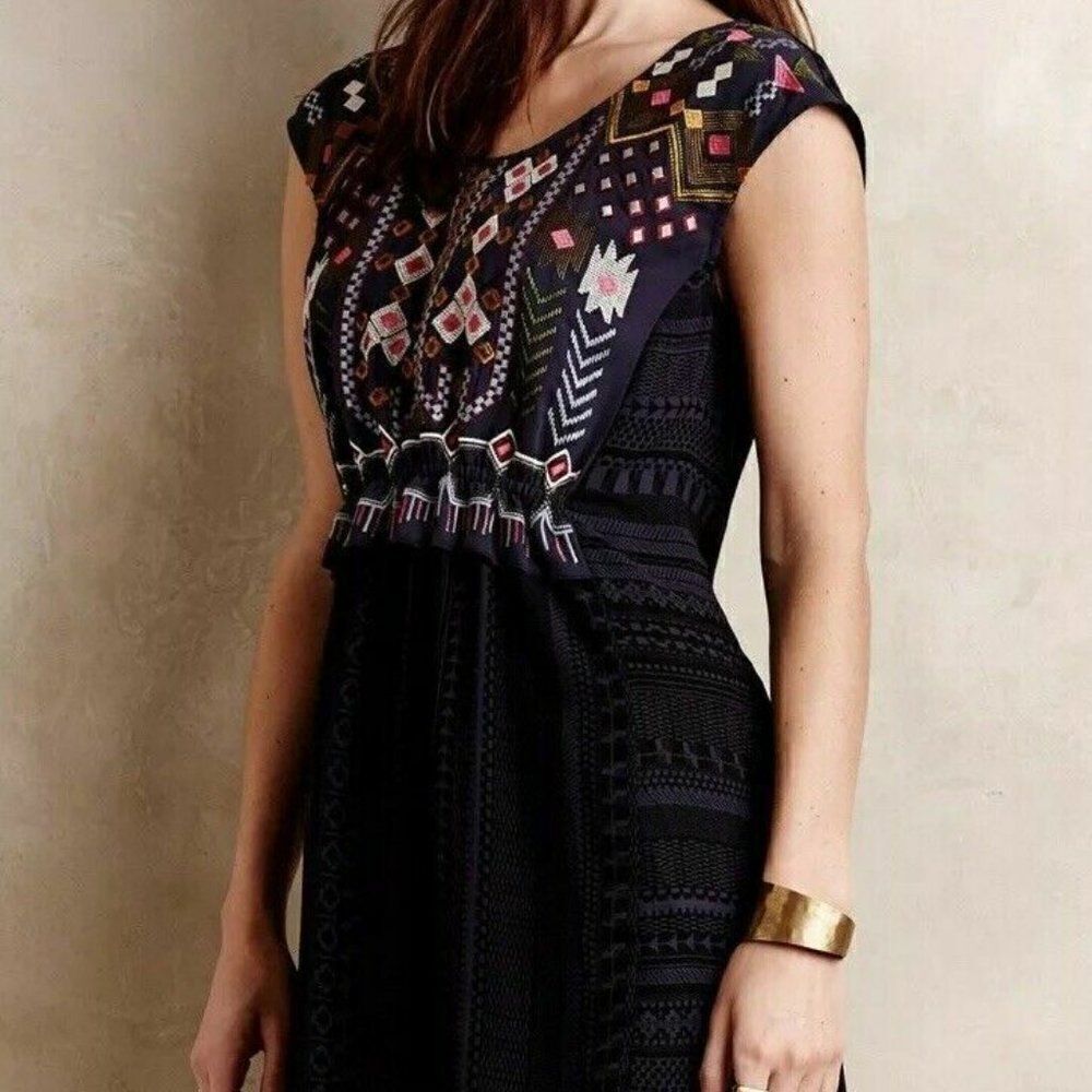 Anthropologie Anthro One September Blue Embroidered Top